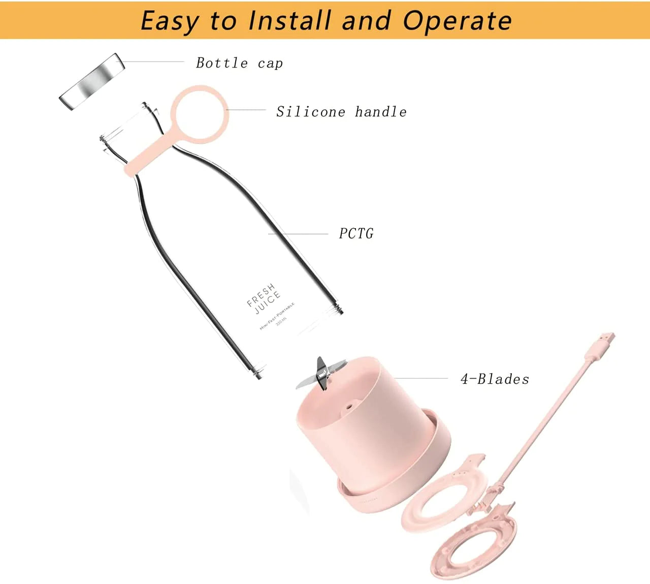 Portable Electric Blender and Juicer for Fresh Juice and Smoothies - Wireless Citrus Squeezer and Extractor